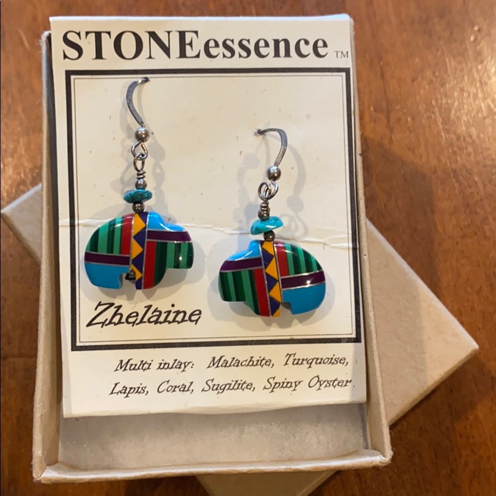 Bear shaped earrings made with multiple stones.